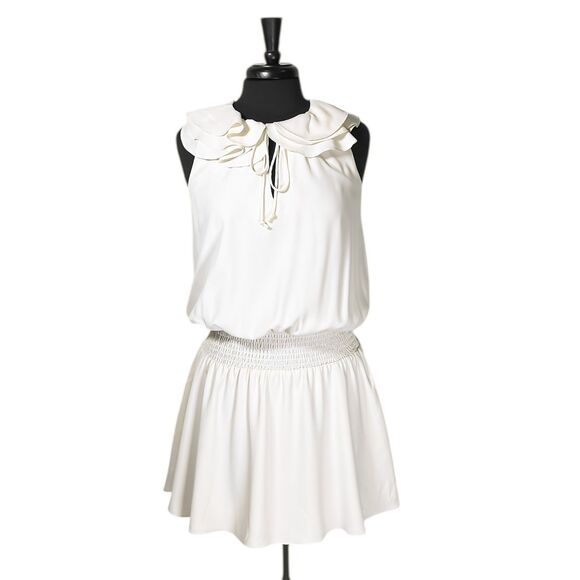 Amanda Uprichard Revolve Belle Kimmie Dress Ivory Keyhole Ruffle Smocked Mini S - Picture 1 of 9